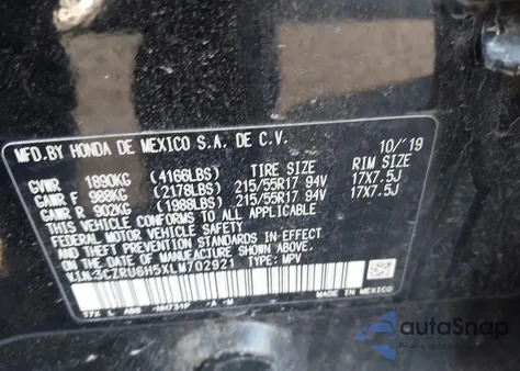 2020 Honda Hr-V Awd Ex z USA, uszkodzony, nr VIN 3CZRU6H5XLM702921